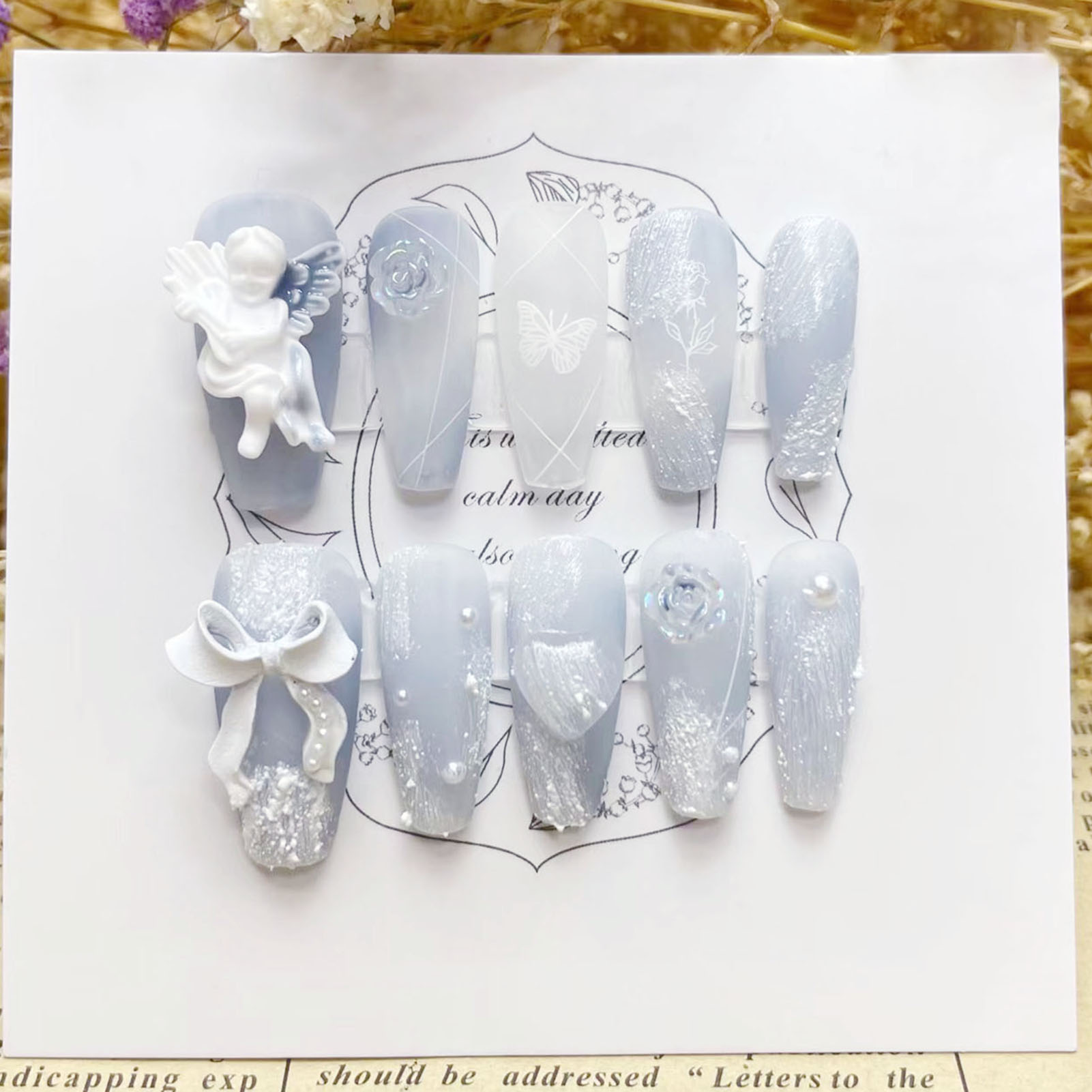 Nail Art Press On - 3D пластырь ангельские накладные ногти глянцевый