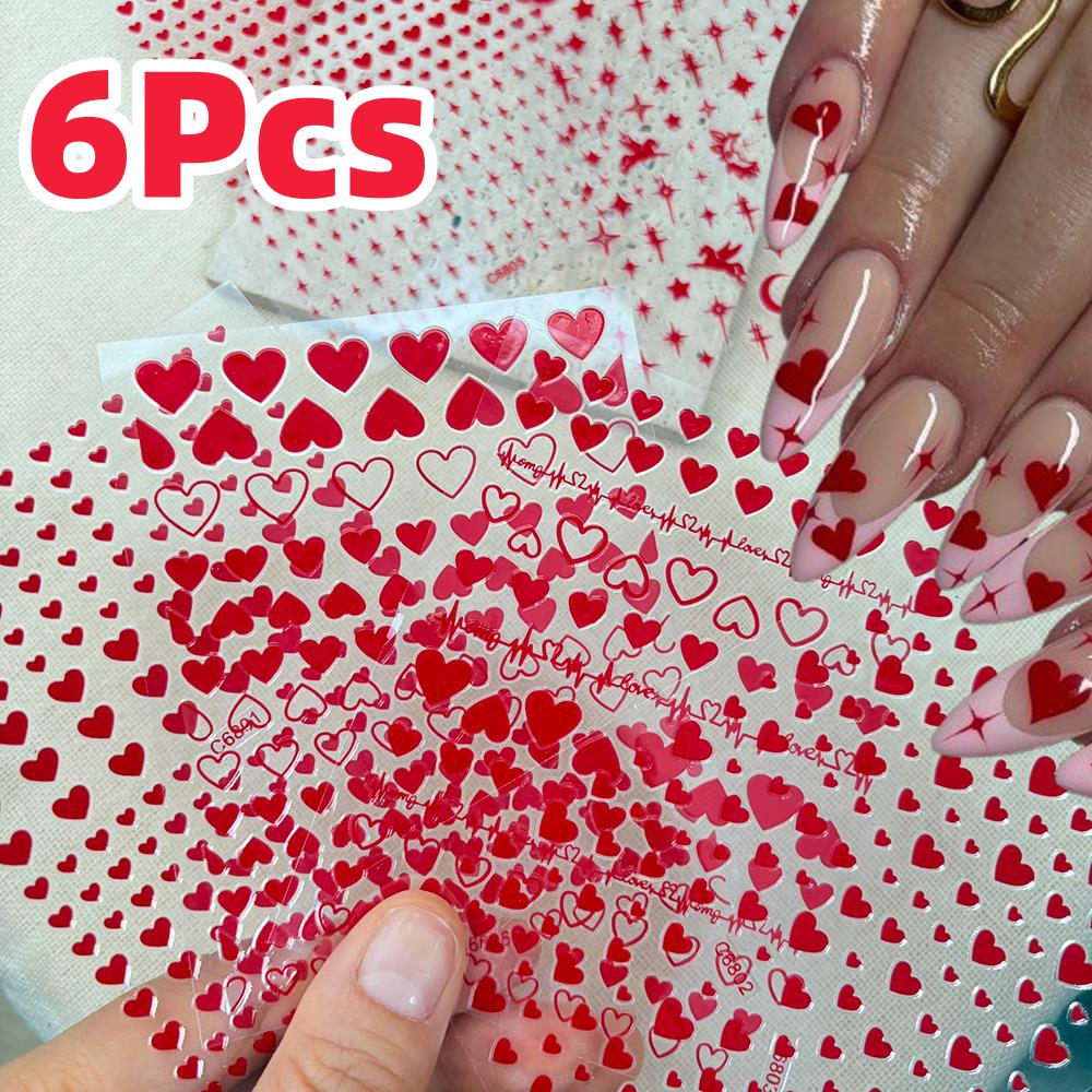 6 шт./компл., красные наклейки – обзор и цена Nail Art Valentines Day